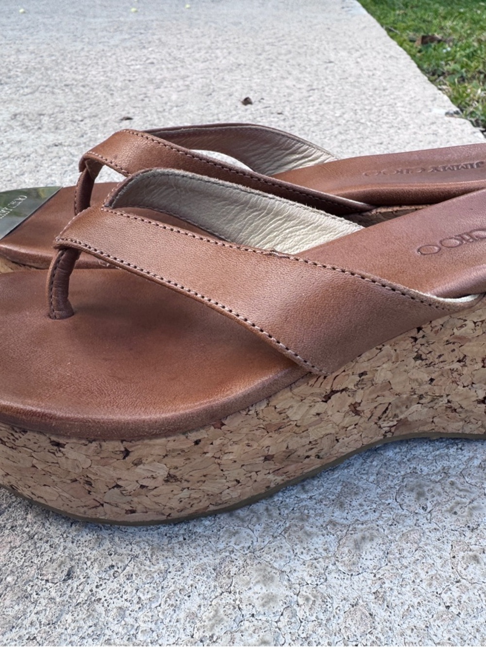 Jimmy Choo Women's Cork Wedge Flip Flop Sandals in Tan